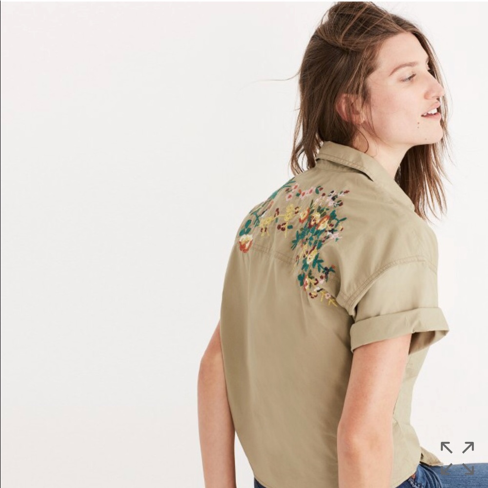 Madewell embroidered tie-front safari shirt